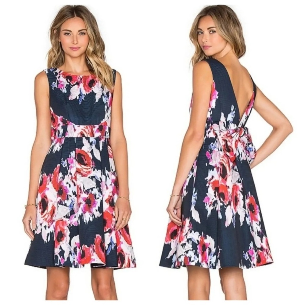 NWT Kate Spade Navy Hazel Floral Open Back Large Bow Dress $498 Sz 6 Gorgeous